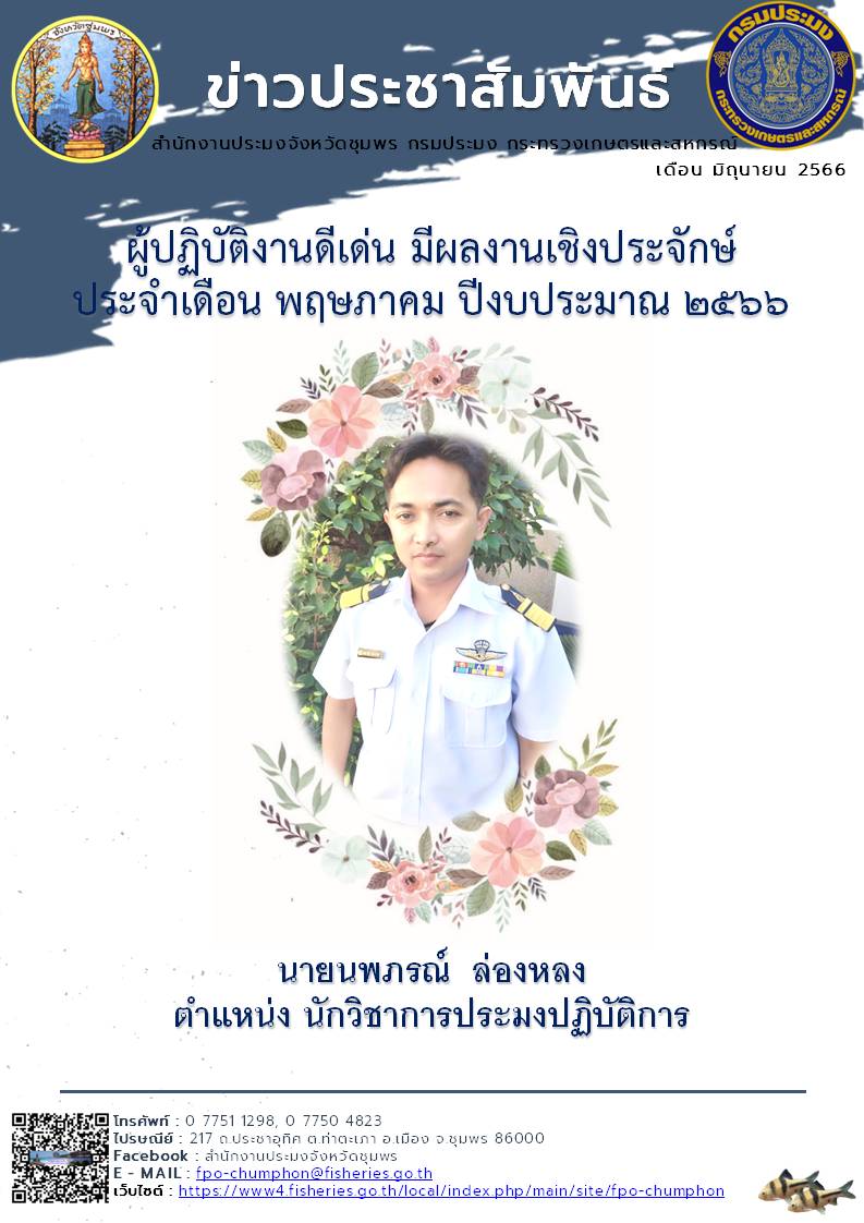 ผู้ปฎิบัติงานดีเด่น มีผลงานเชิงประจักษ์ประจำเดือน พฤษภาคม ปีงบประมาณ ๒๕๖๖..คลิก