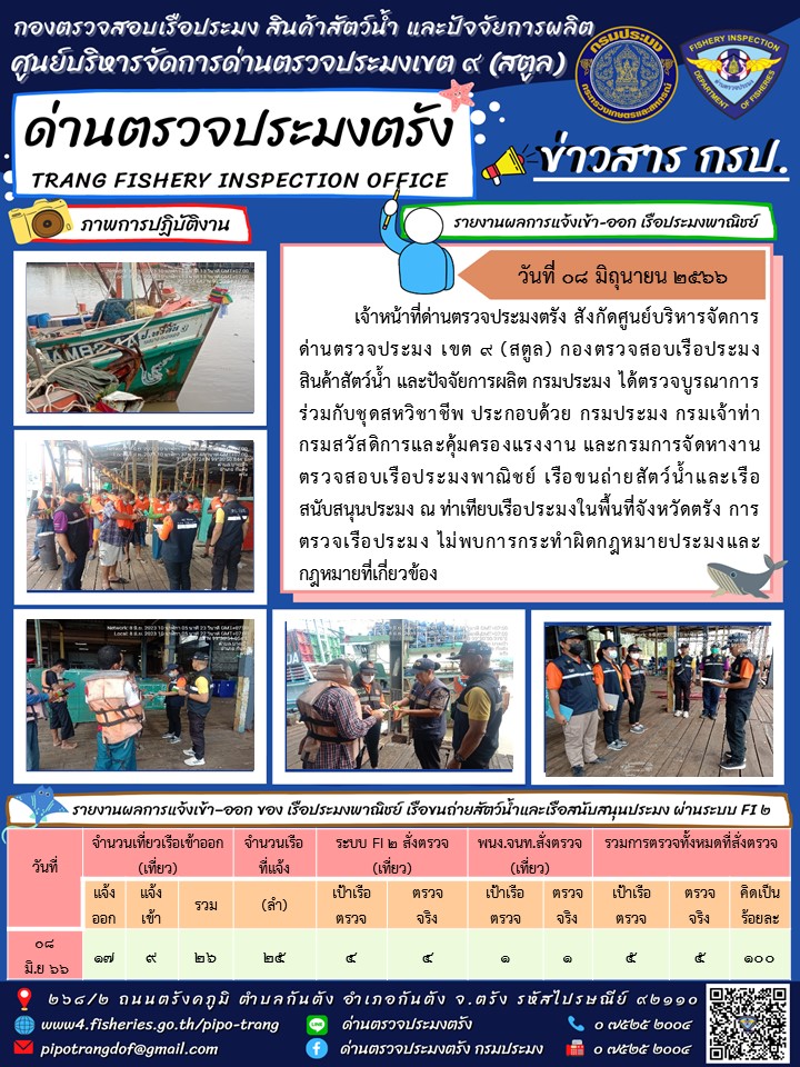 ประชาสัมพันธ์การปฏิบัติงานด่านตรวจประมงตรัง..คลิก