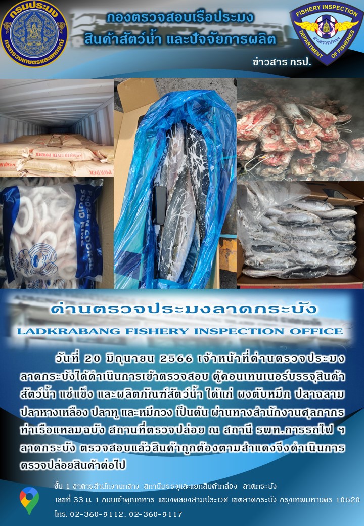 ตรวจสอบสินค้าสัตว์น้ำนำเข้าประจำวันที่ 20 มิถุนายน 2566..คลิก
