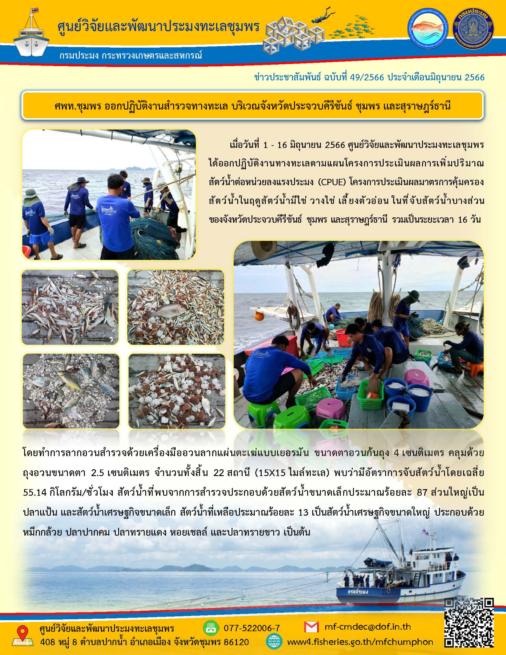 ศพท.ชุมพร ออกปฏิบัติงานสำรวจทางทะเล บริเวณจังหวัดประจวบคีรีขันธ์ ชุมพร และสุราษฎร์ธานี
