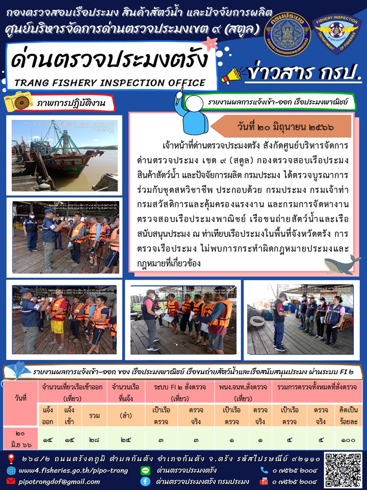 ประชาสัมพันธ์การปฏิบัติงานด่านตรวจประมงตรัง..คลิก