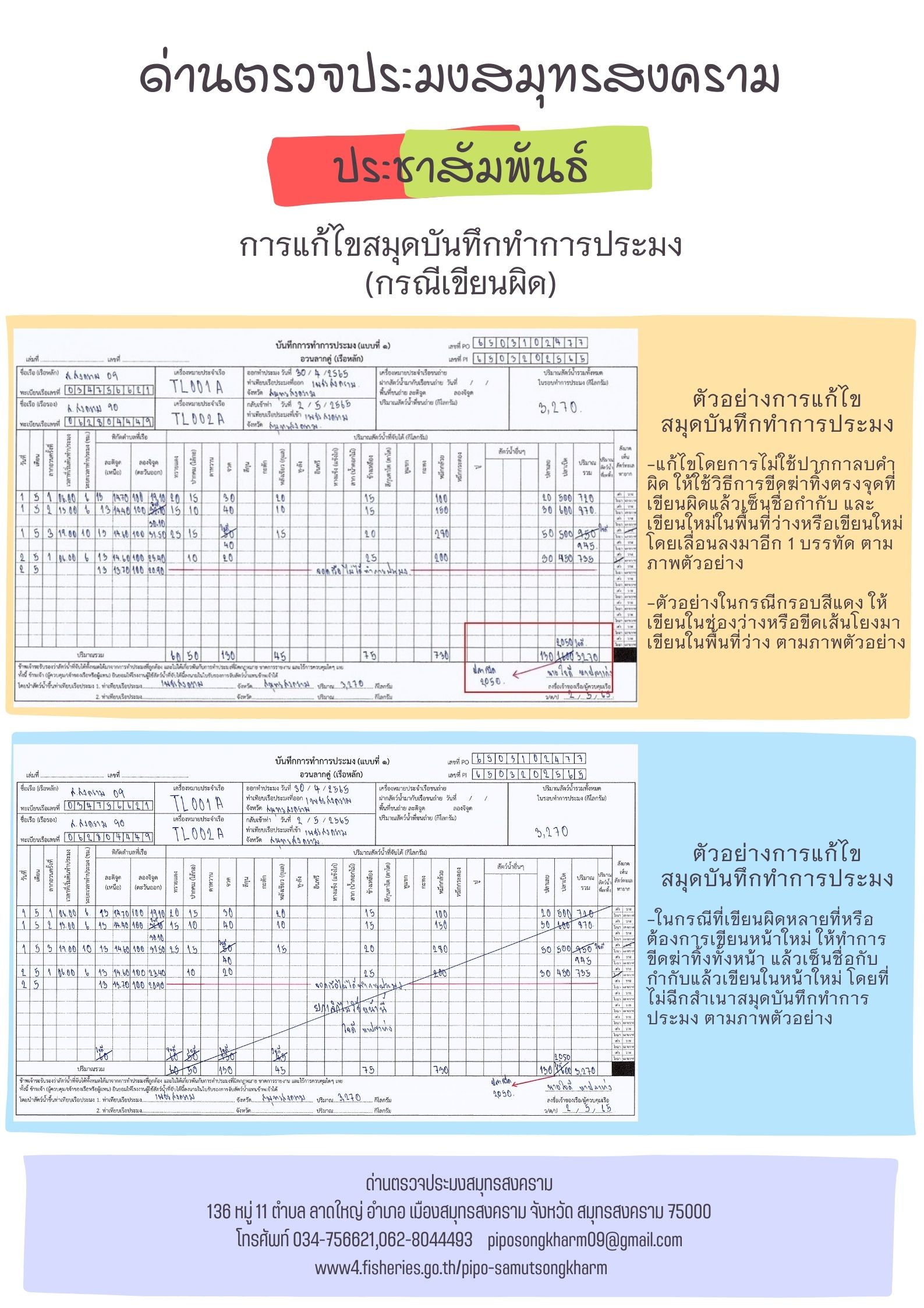 การแก้ไขสมุดบันทึกทำการประมง (กรณีเขียนผิด)..คลิก