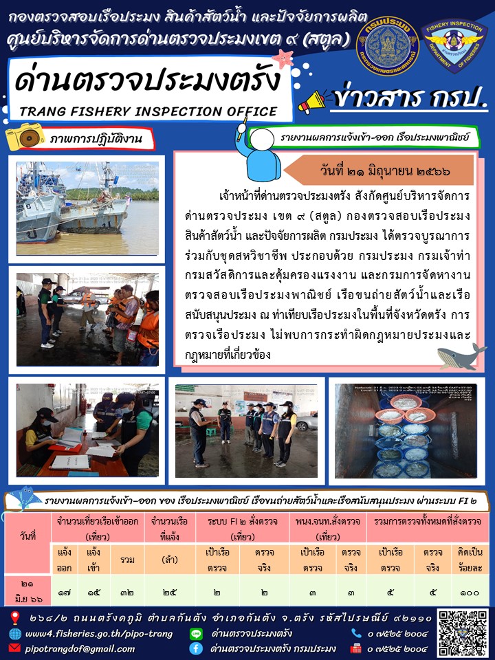 ประชาสัมพันธ์การปฏิบัติงานด่านตรวจประมงตรัง..คลิก