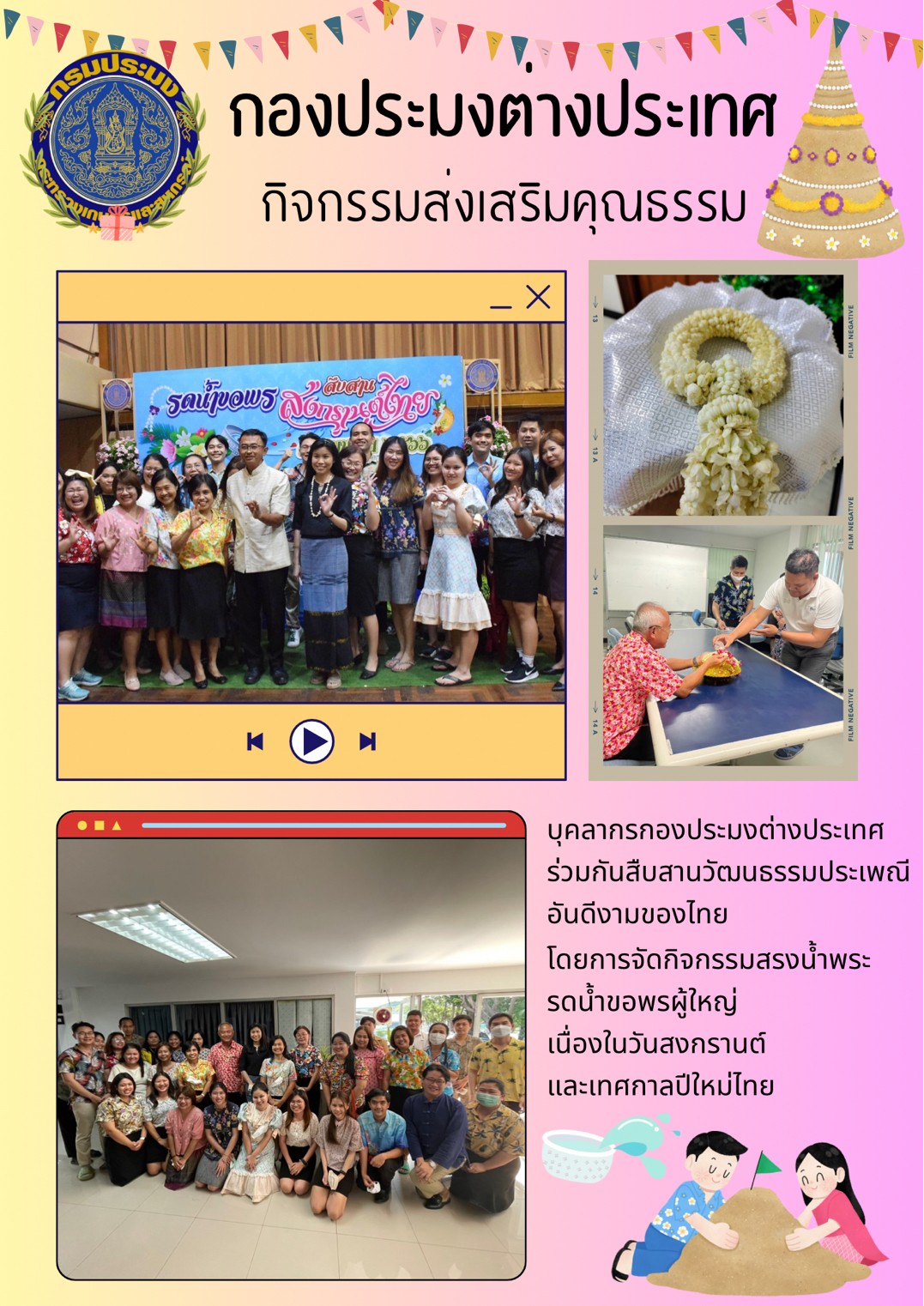 กิจกรรมส่งเสริมคุณธรรม ด้านกตัญญู  สืบสานประเพณีไทย สรงน้ำพระรดน้ำดำหัว ขอพรผู้ใหญ่..คลิก