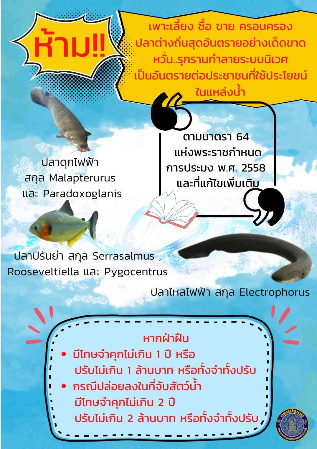 มาตรา 64 และ 65 แห่งพระราชกำหนดการประมง พ.ศ.2558 และแก้ไขเพิ่มเติม..คลิก