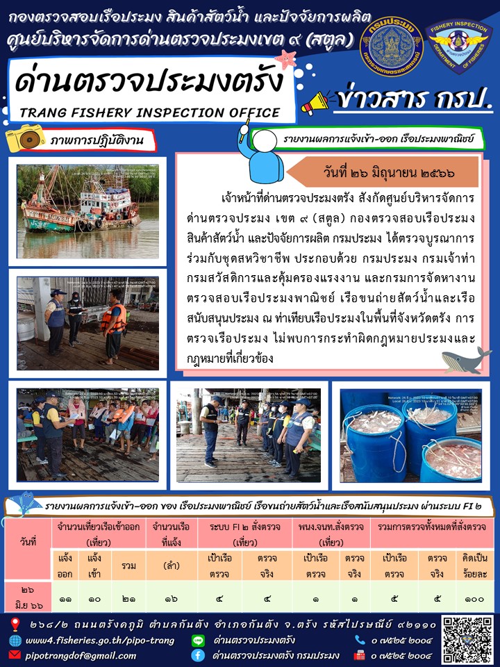 ประชาสัมพันธ์การปฏิบัติงานด่านตรวจประมงตรัง..คลิก