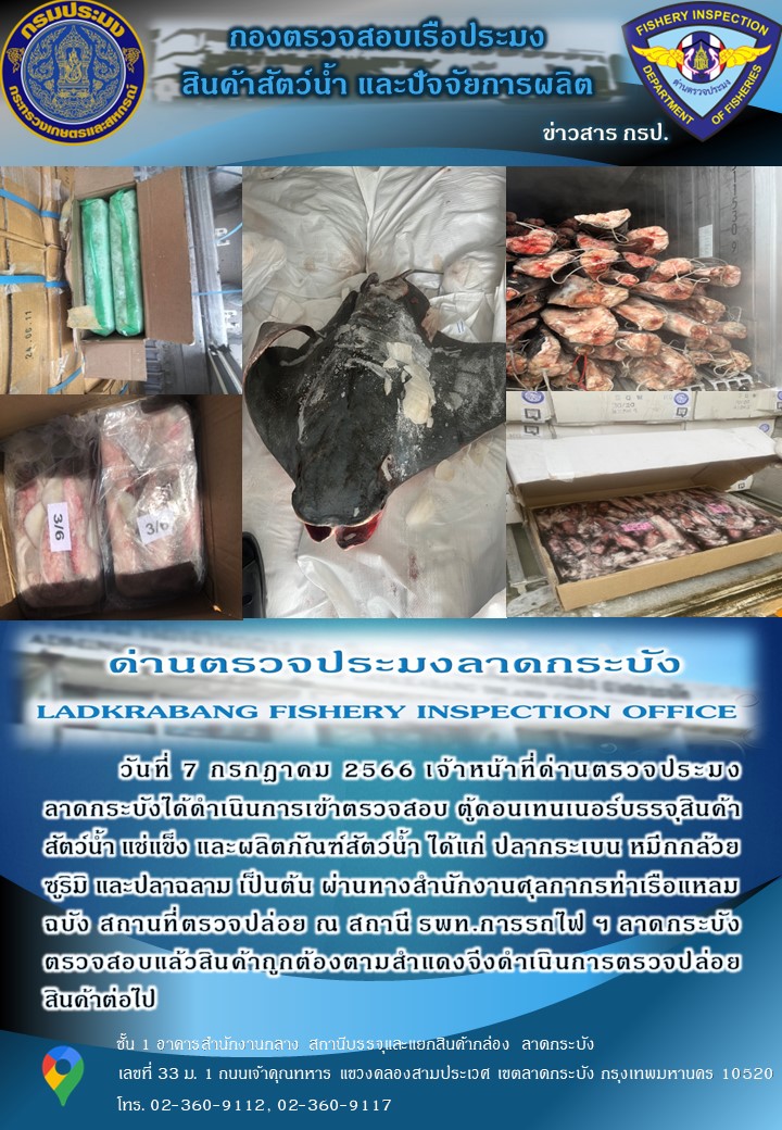 ตรวจสอบสินค้าสัตว์น้ำนำเข้าประจำวันที่ 7 กรกฎาคม 2566..คลิก