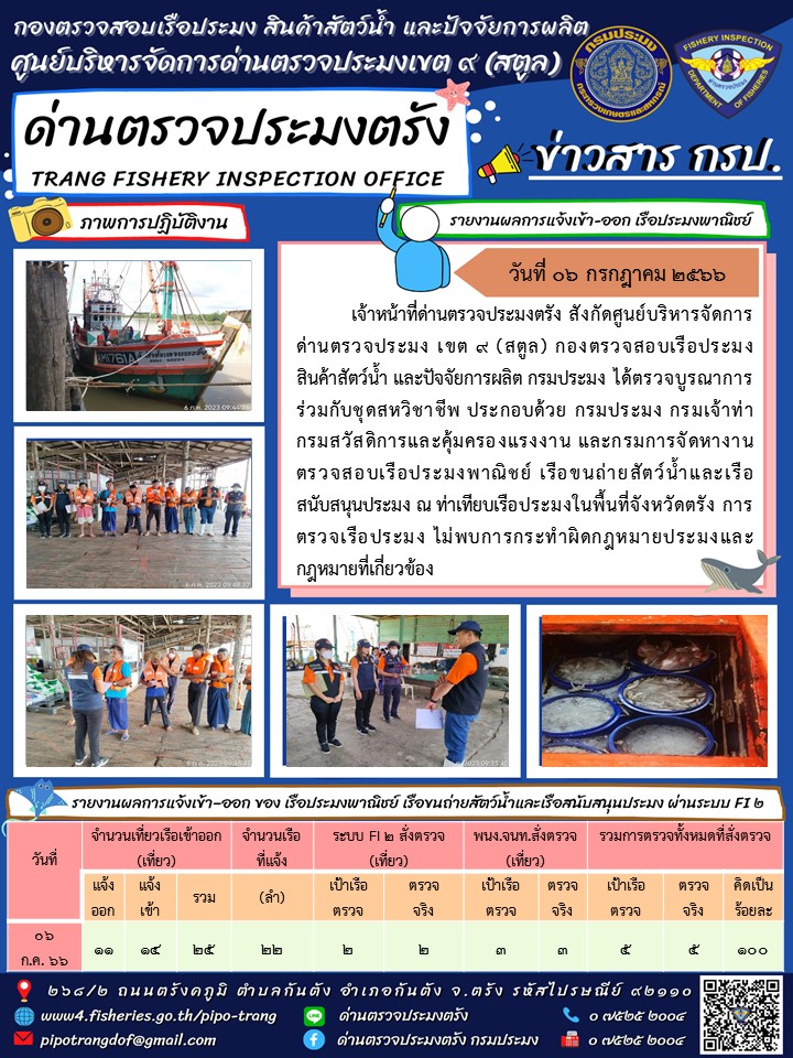 ประชาสัมพันธ์การปฏิบัติงานด่านตรวจประมงตรัง..คลิก