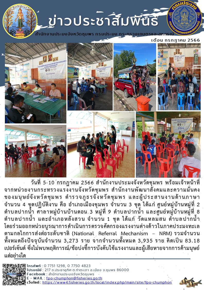 ร่วมออกหน่วยบูรณาการดำเนินการตรวจคัดกรองแรงงานต่างด้าวในภาคประมงทะเล ตามกลไกการส่งต่อระดับชาติ (National Referral Mechanism – NRM)..คลิก
