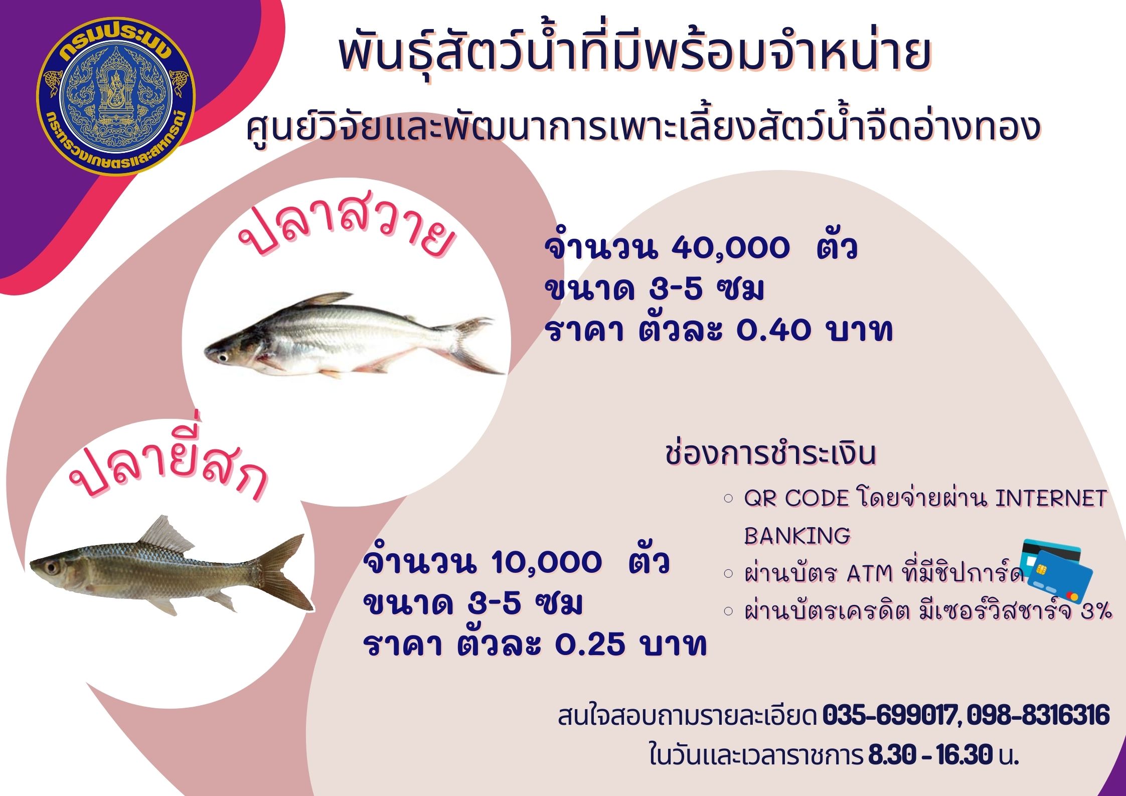 พันธุ์สัตว์น้ำที่มีพร้อมจำหน่าย..คลิก