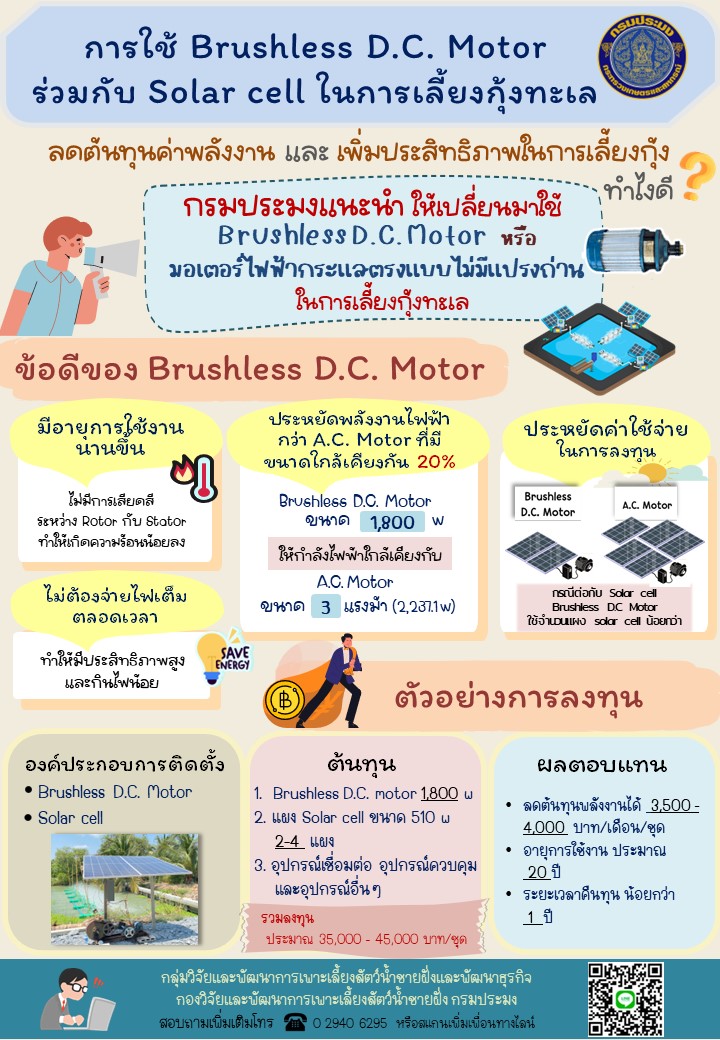 การใช้ Brushless D.C. Motor ร่วมกับ solar cell ในการเลี้ยงกุ้งทะเล..คลิก