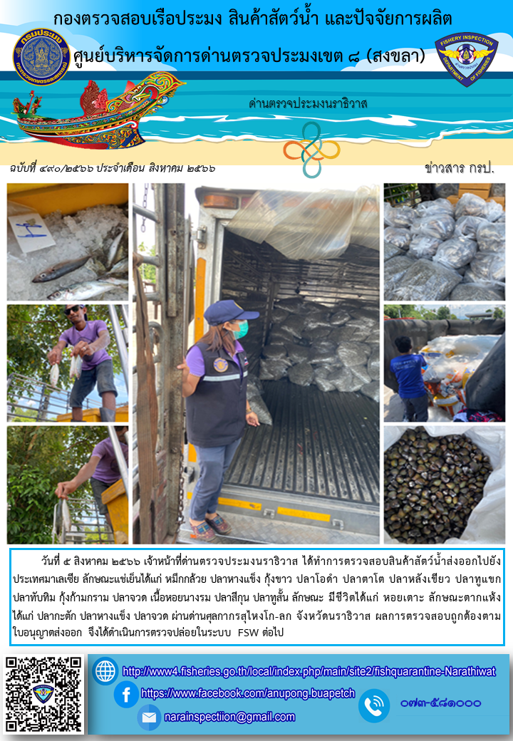 ประชาสัมพันธ์ด่านตรวจประมงนราธิวาส ประจำวันที่ 5 สิงหาคม 2566..คลิก