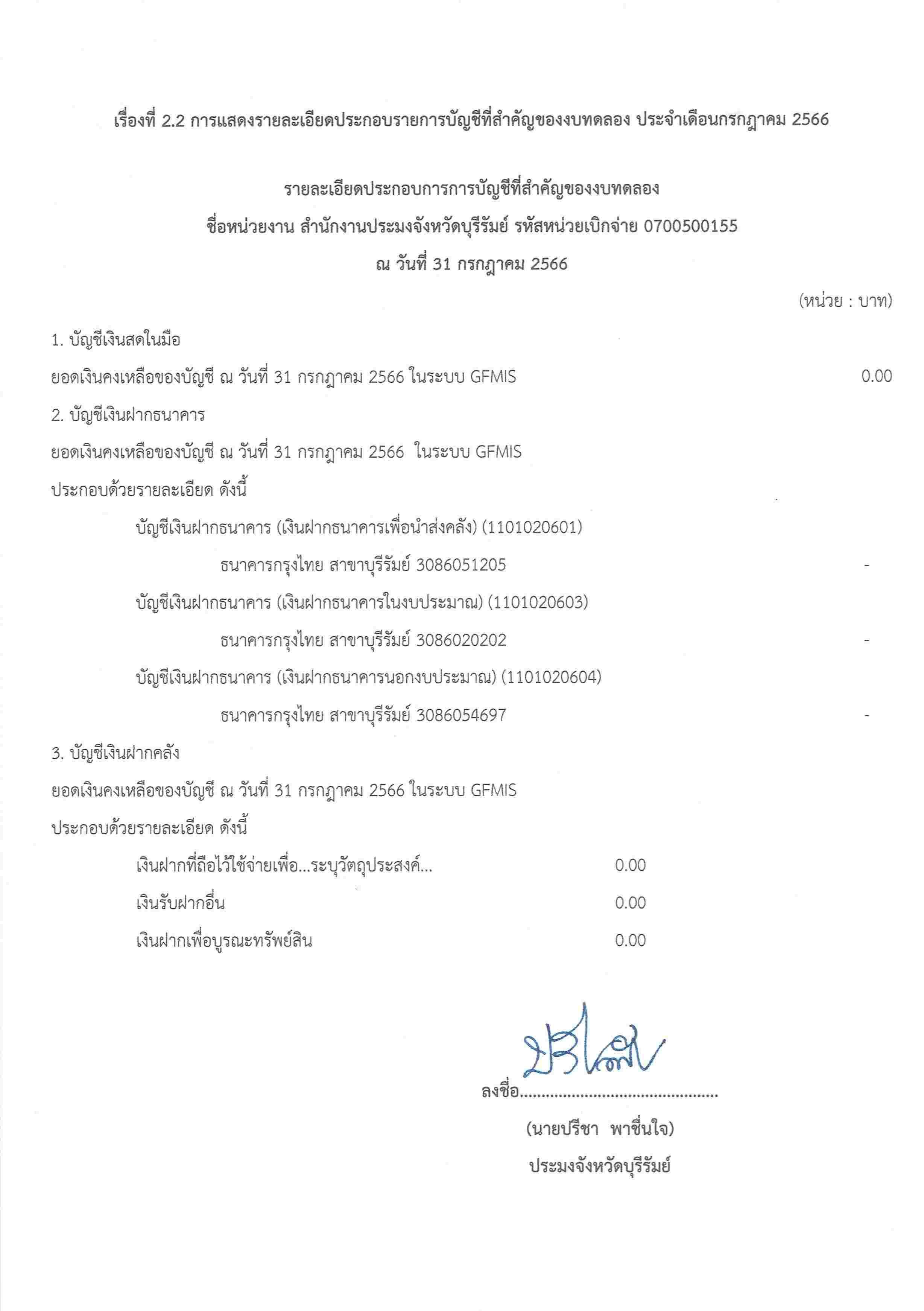 รายละเอียดประกอบการการบัญชีที่สำคัญของงบทดลองประจำเดือนกรกฎาคม 2566..คลิก