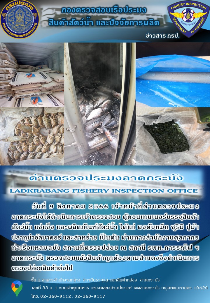 ตรวจสอบสินค้าสัตว์น้ำนำเข้าประจำวันที่ 9 สิงหาคม 2566..คลิก