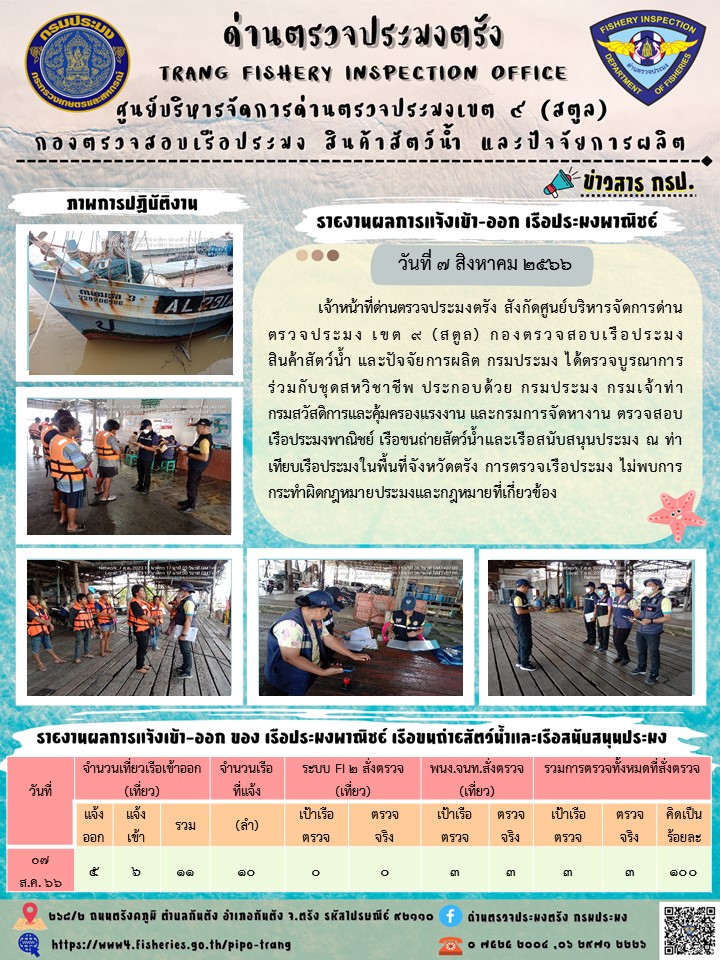 ประชาสัมพันธ์การปฏิบัติงานด่านตรวจประมงตรัง..คลิก