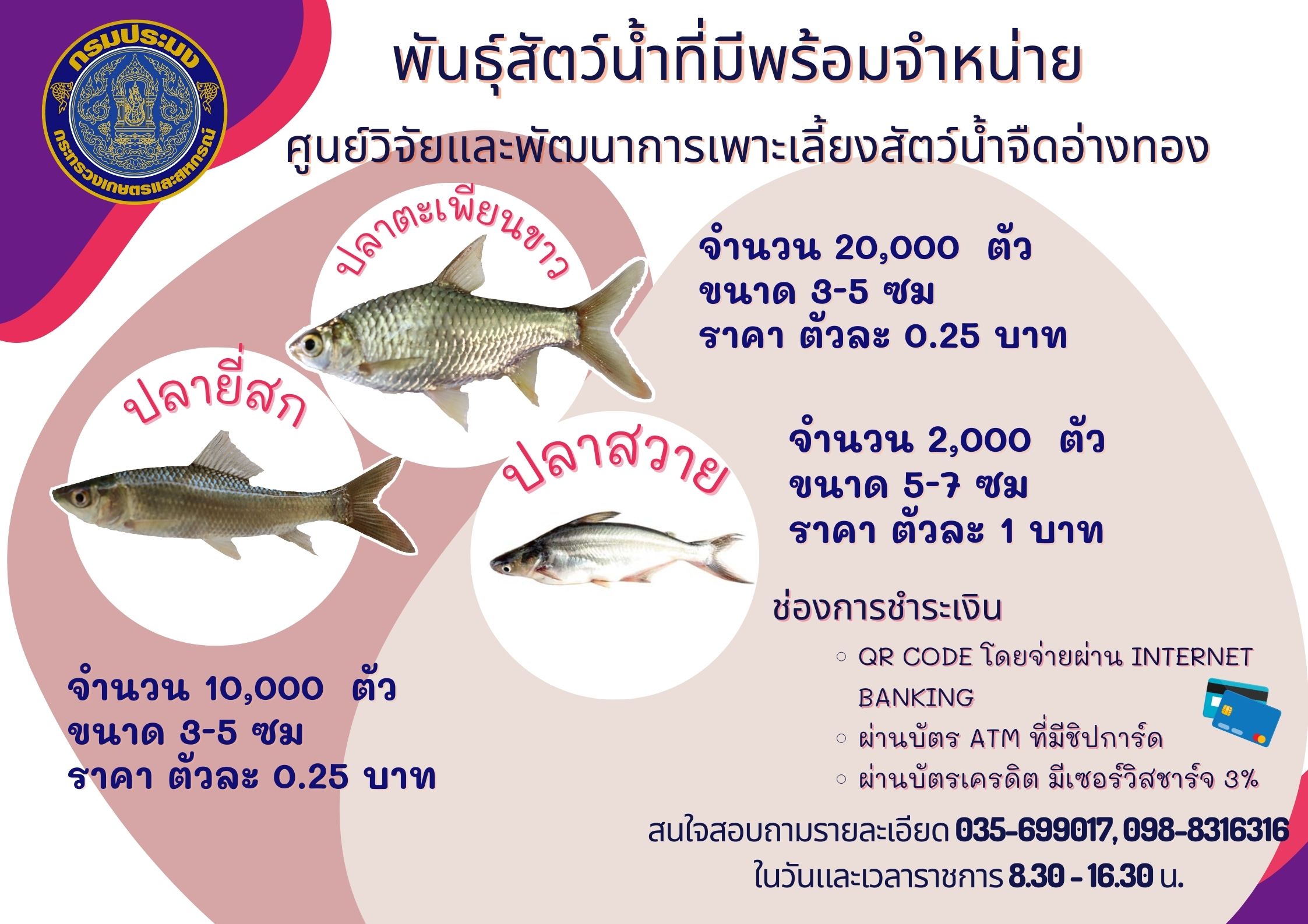 พันธุ์สัตว์น้ำที่มีพร้อมจำหน่าย..คลิก