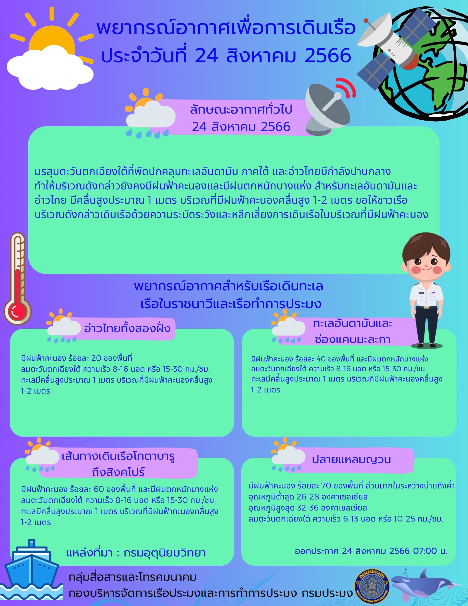 พยากรณ์อากาศเพื่อการเดินเรือ ประจำวันที่ 24 สิงหาคม 2566..คลิก