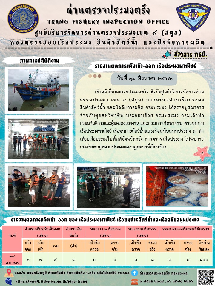 ประชาสัมพันธ์การปฏิบัติงานด่านตรวจประมงตรัง..คลิก
