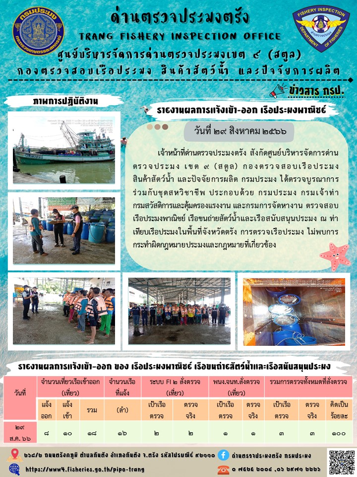 ประชาสัมพันธ์การปฏิบัติงานด่านตรวจประมงตรัง..คลิก