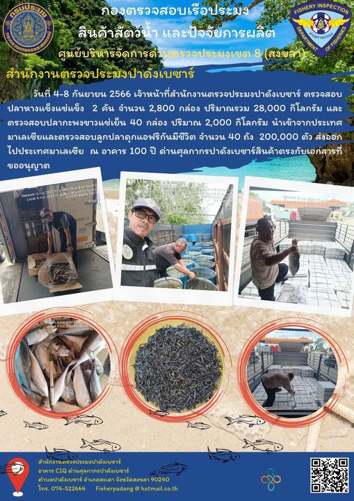 ผลการปฏิบัตองานของเจ้าหน้าที่ประจำสำนักงานตรวจประมงปาดังเบซาร์ในห้วงวันที่ 4-8 กันยายน 2566..คลิก