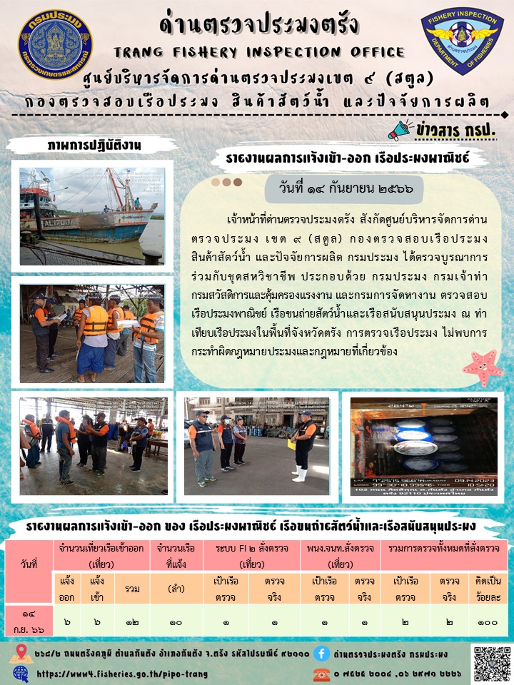 ประชาสัมพันธ์การปฏิบัติงานด่านตรวจประมงตรัง..คลิก