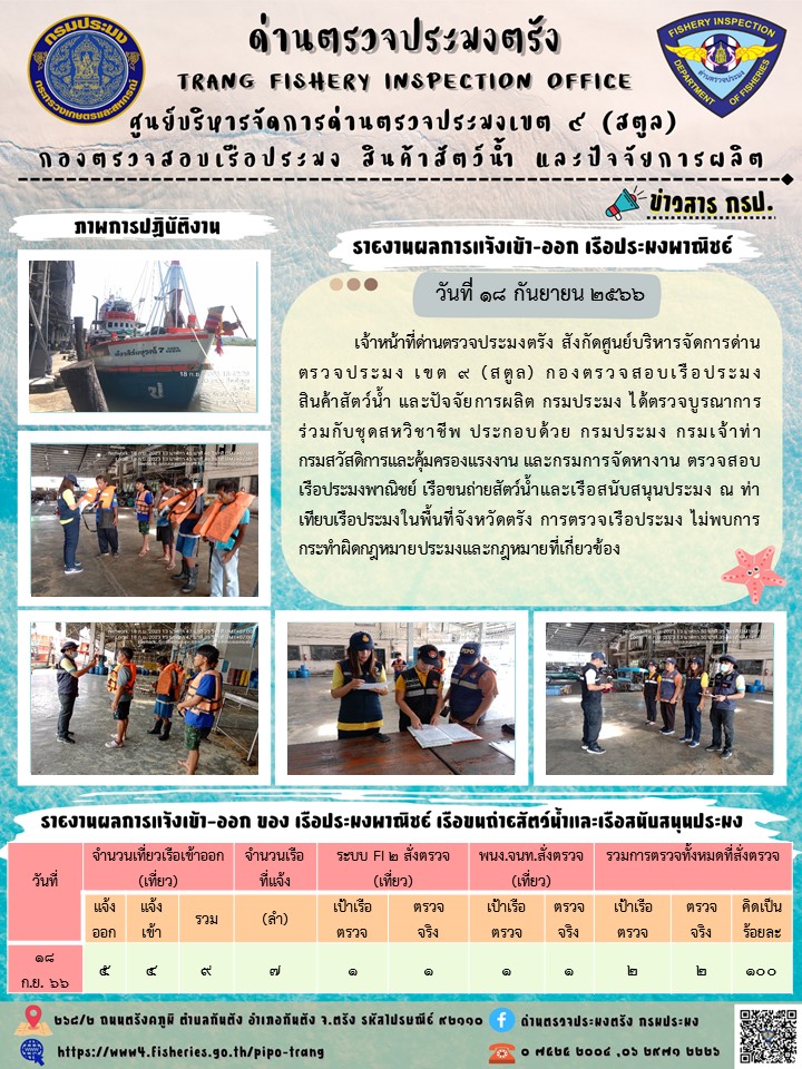ประชาสัมพันธ์การปฏิบัติงานด่านตรวจประมงตรัง..คลิก