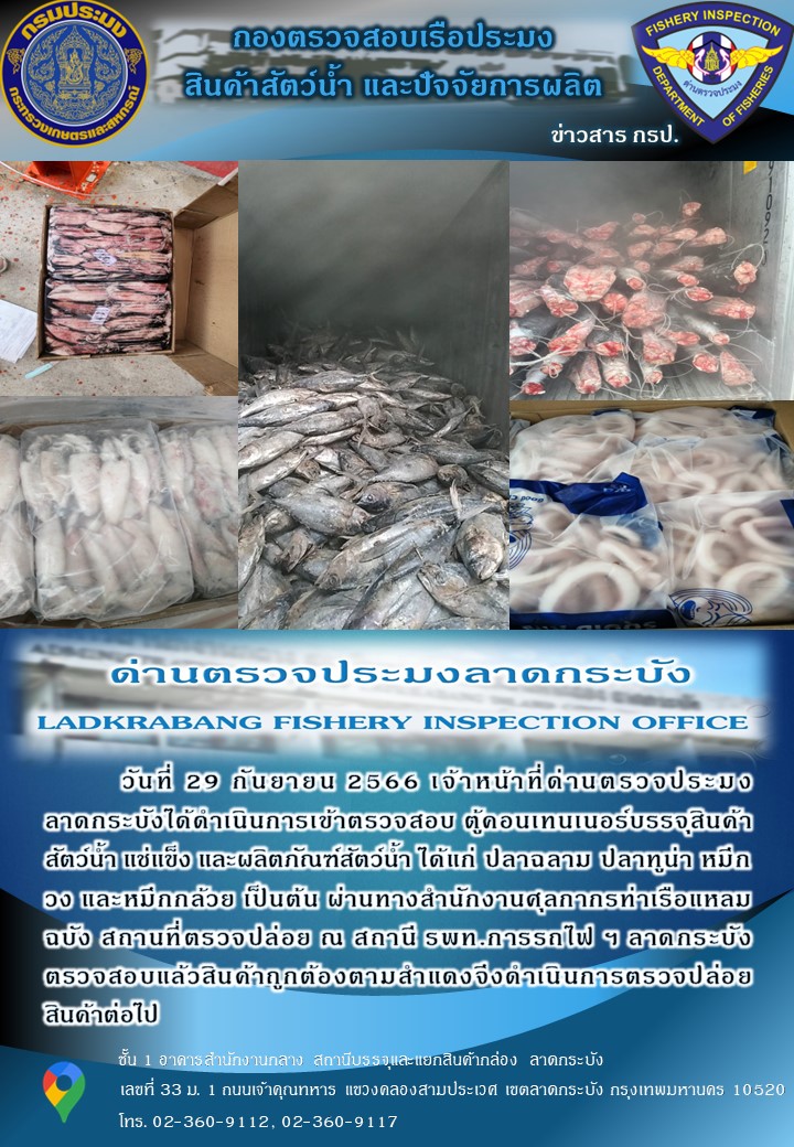 ตรวจสอบสินค้าสัตว์น้ำนำเข้าประจำวันที่ 29 กันยายน 2566..คลิก