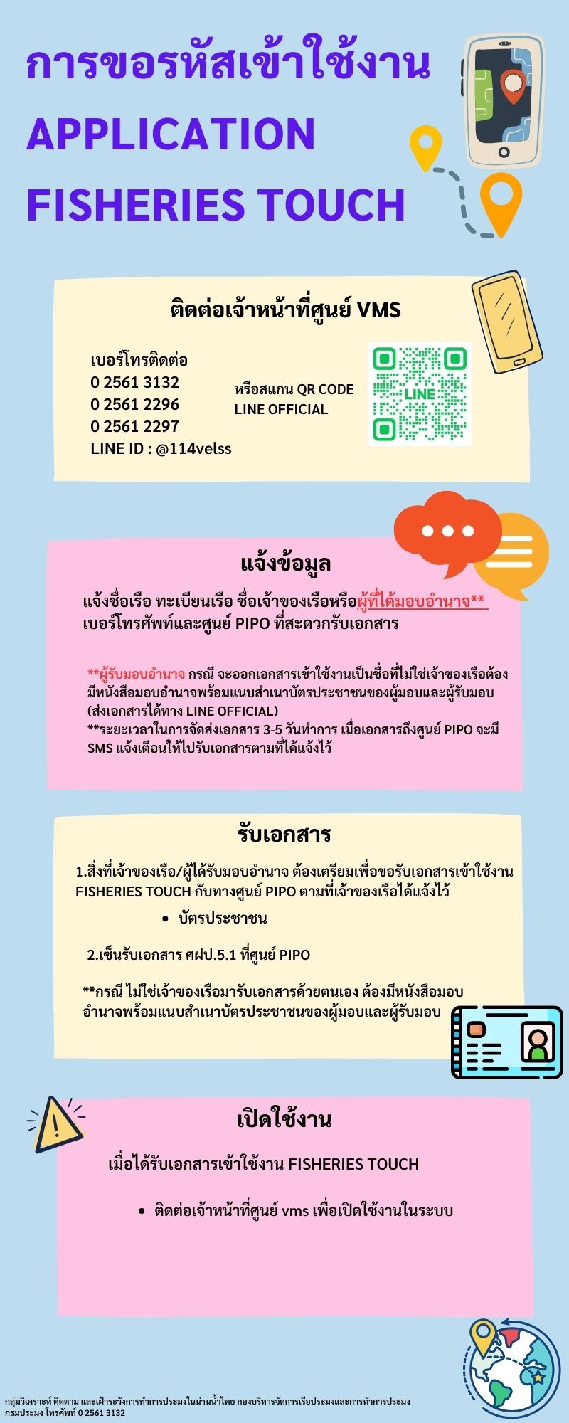 ประชาสัมพันธ์เจ้าของเรือประมงโหลดแอป Fisheries Touch บนสมาร์ทโฟน เพื่อใช้ติดตามเส้นทางการเดินเรือของตัวเองในตลอดเวลาย้อนหลังได้ตามช่วงเวลาที่ต้องการ..คลิก