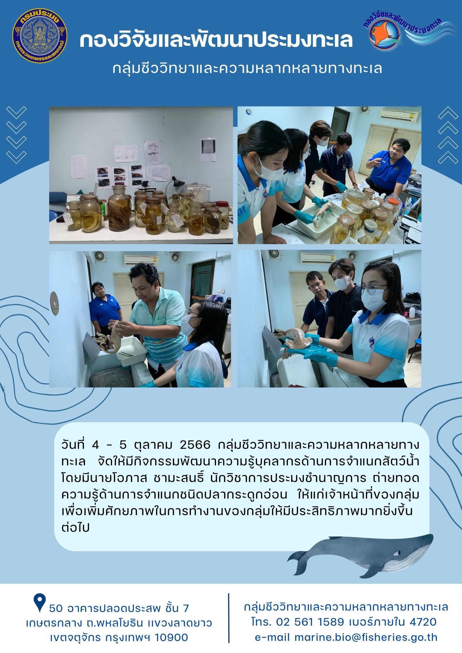 กิจกรรมพัฒนาความรุ้บุคลากร ด้านการจำแนกสัตว์น้ำ..คลิก