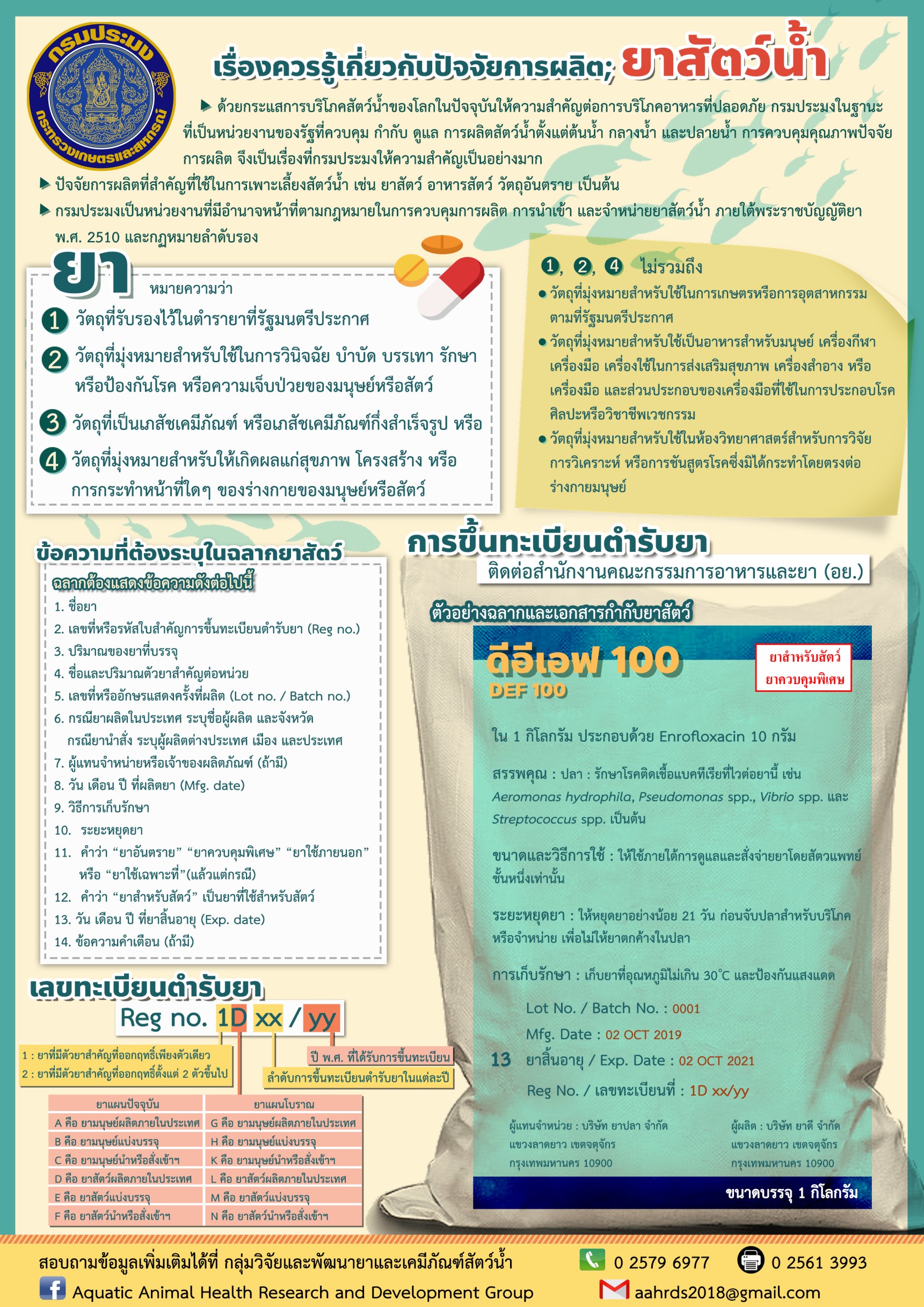 การเลี้ยงสัตว์น้ำ ในบางครั้งประสบปัญหาสัตว์น้ำป่วย/เป็นโรค วิธีการป้องกันและแก้ไขปัญหาที่ดีและตรงจุดที่สุด คือ การบริหารจัดการฟาร์มที่ดี ทั้งในเรื่องคุณภาพลูกพันธุ์สัตว์น้ำ การปล่อยพันธุ์สัตว์น้ำในอัตราที่เหมาะสม การดูแลในการจัดการบ่อและน้ำในบ่อเลื้ยง การใช้ปัจจัยการผลิตที่ถูกต้อง เหมาะสม และได้รับการขึ้นทะเบียน โดยเฉพาะอย่างยิ่งการใช้ยาและสารเคมีที่จำเป็นและสมเหตุสมผล ขอแชร์สิ่งดีๆและช่วยบอกต่อกันนะครับ..คลิก