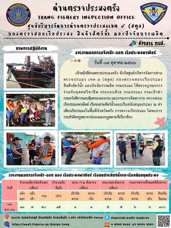 ประชาสัมพันธ์การปฏิบัติงานด่านตรวจประมงตรัง..คลิก
