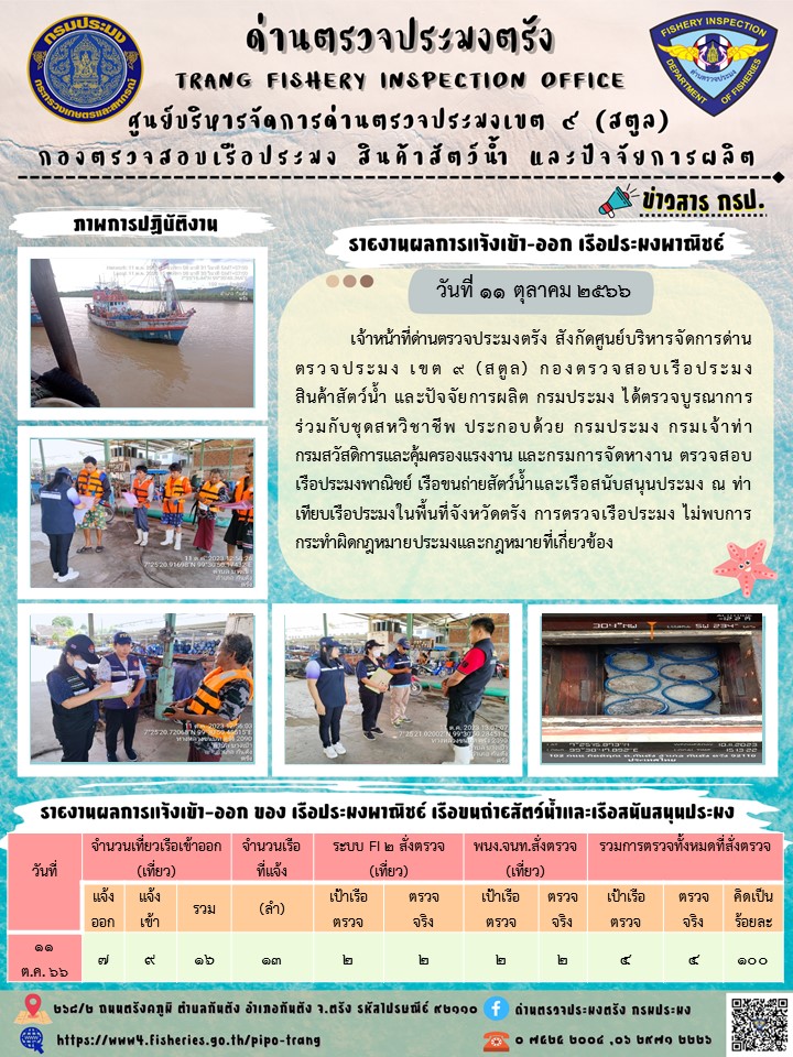ประชาสัมพันธ์การปฏิบัติงานด่านตรวจประมงตรัง..คลิก