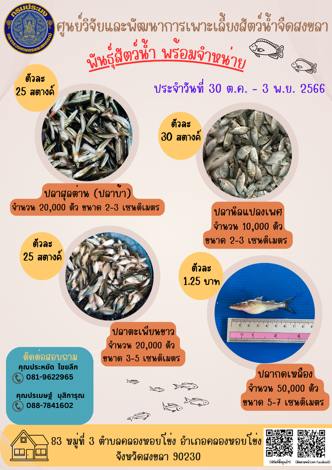 พัันธุ์สัตว์น้ำพร้อมจำหน่าย