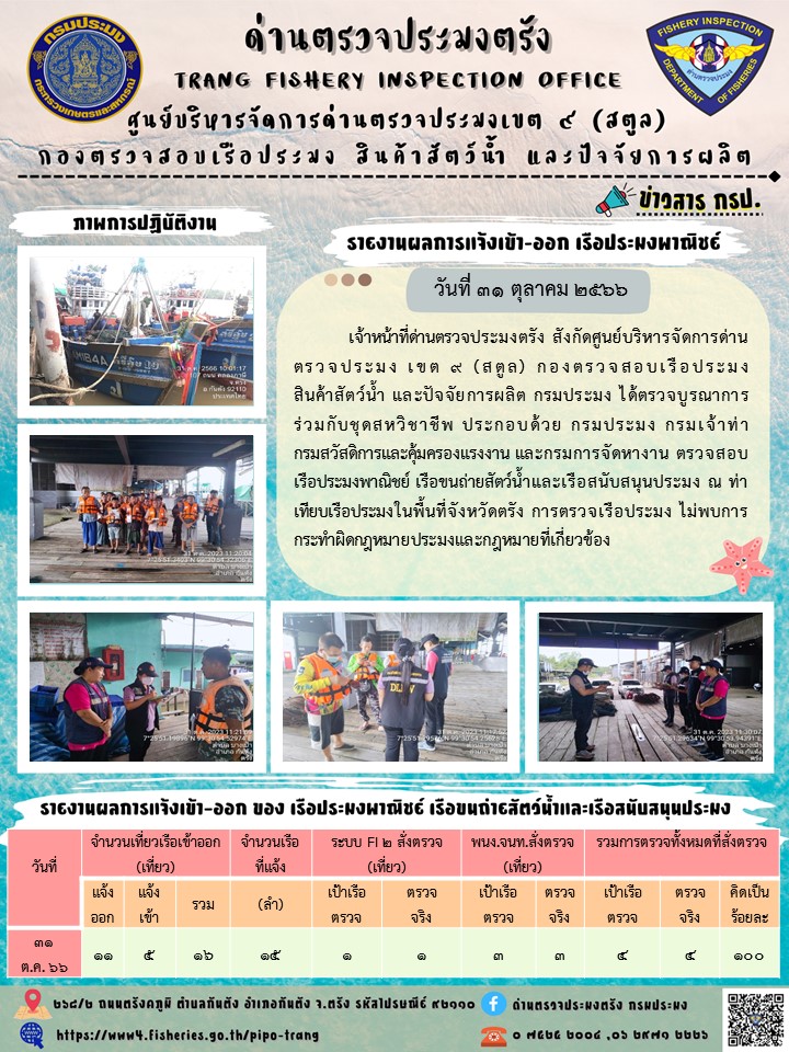 ประชาสัมพันธ์การปฏิบัติงานด่านตรวจประมงตรัง..คลิก