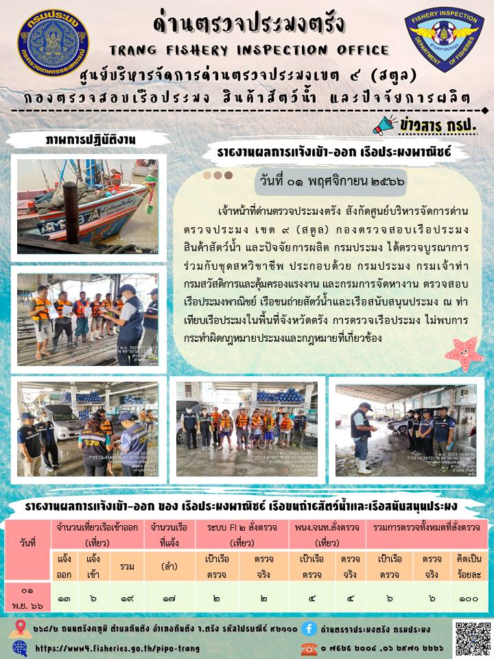 ประชาสัมพันธ์การปฏิบัติงานด่านตรวจประมงตรัง..คลิก