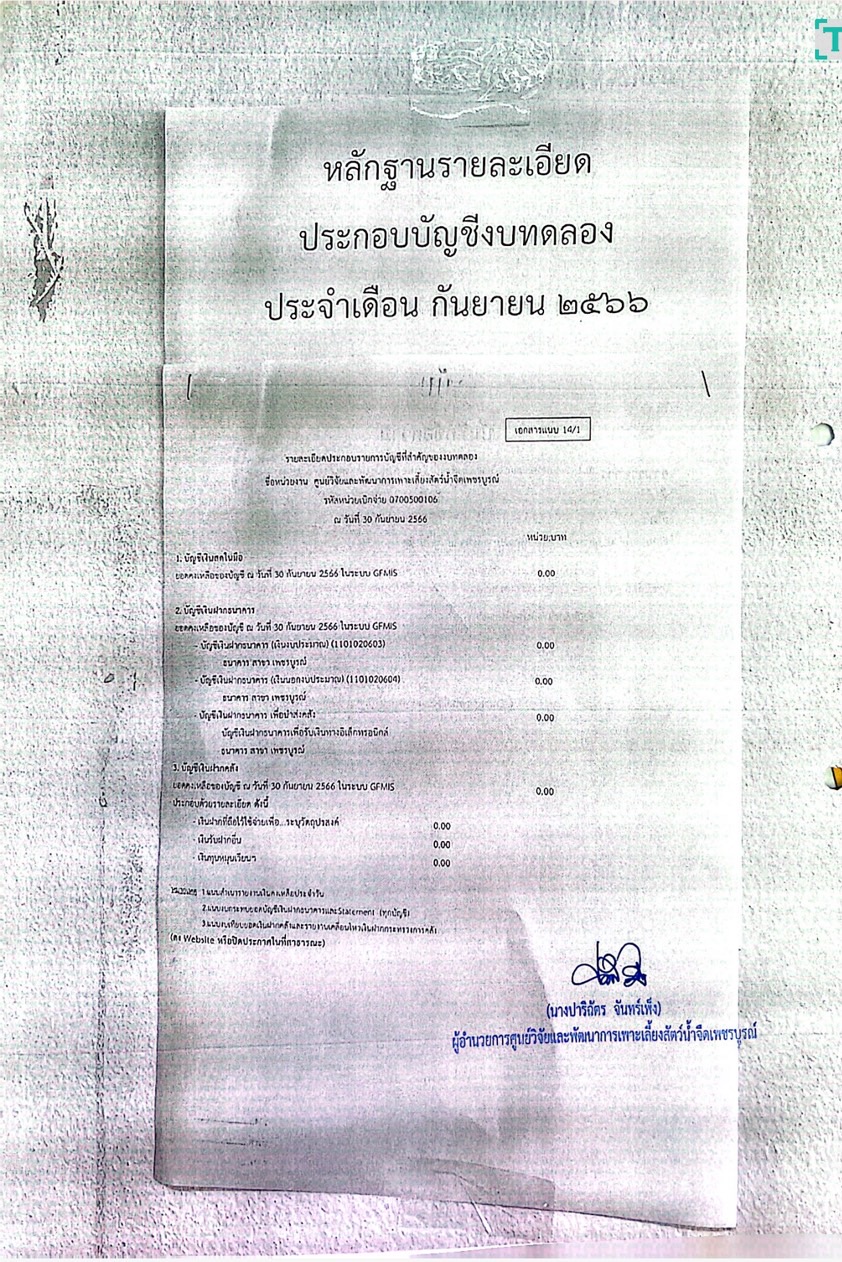 หลักฐานรายละเอียดประกอบบัญชีงบทดลอง ประจำเดือนกันยายน 2566