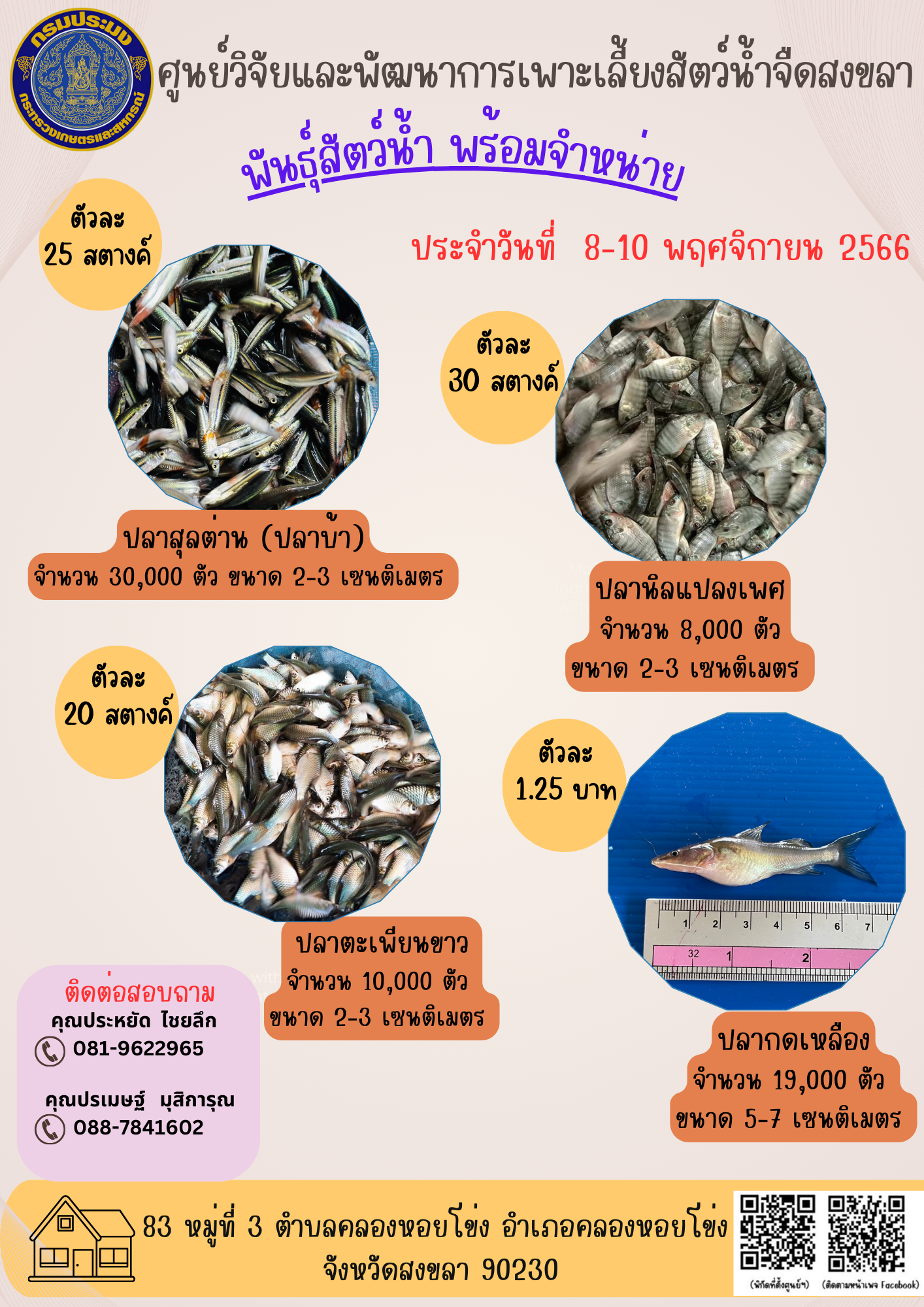 พัันธุ์สัตว์น้ำพร้อมจำหน่าย