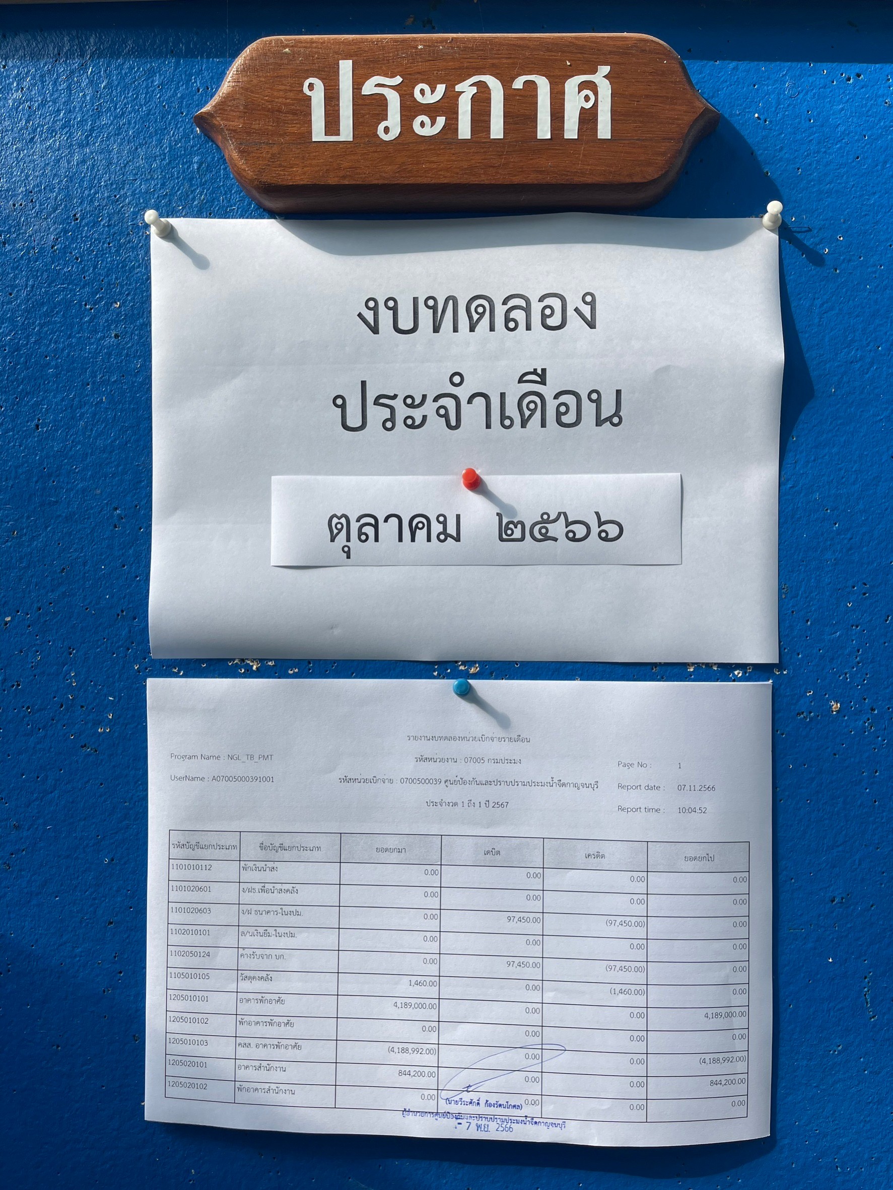 รายงานงบทดลอง ปีงบประมาณ2567 ประจำเดือนตุลาคม 2566..คลิก