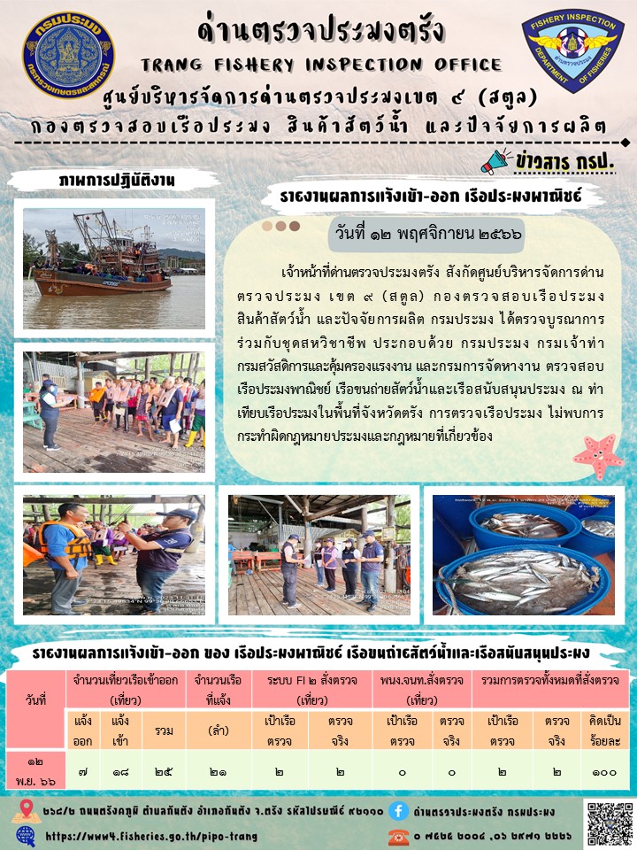 ประชาสัมพันธ์การปฏิบัติงานด่านตรวจประมงตรัง..คลิก