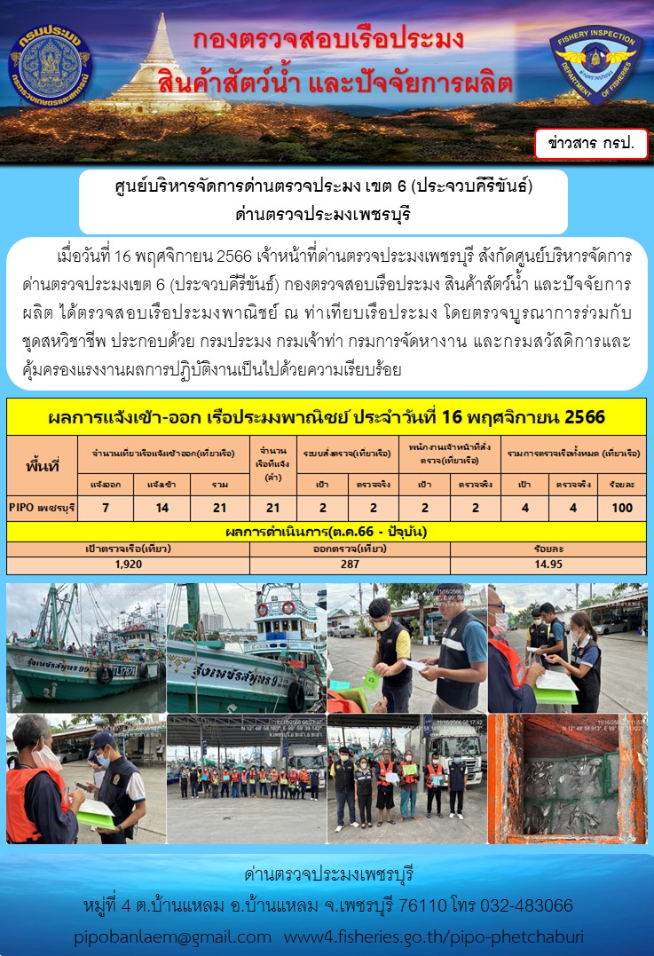 ตรวจสอบเรือประมงพาณิชย์ ณ ท่าเทียบเรือประมง..คลิก