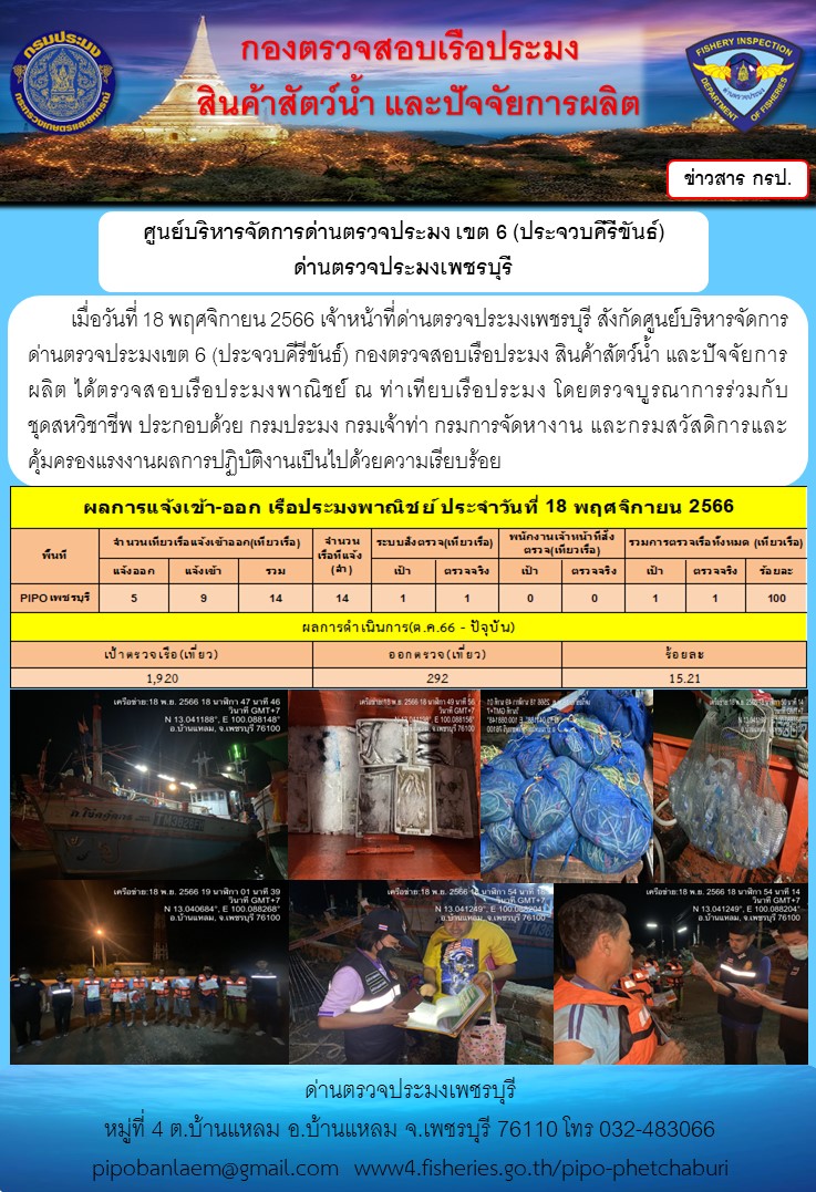 ตรวจสอบเรือประมงพาณิชย์ ณ ท่าเทียบเรือประมง..คลิก