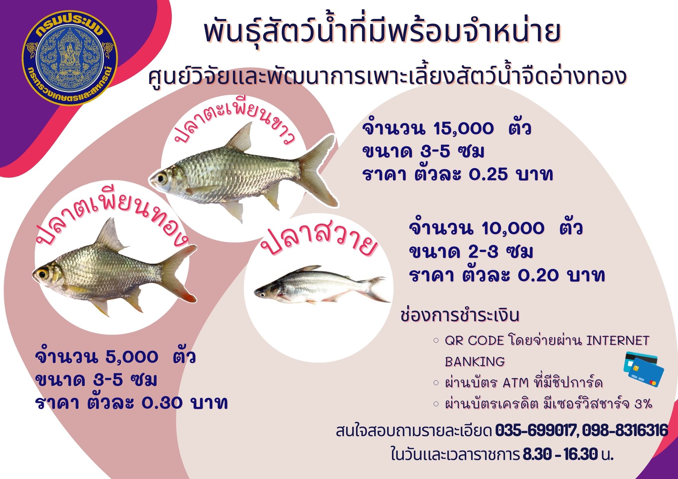 พันธุ์สัตว์น้ำพร้อมจำหน่าย