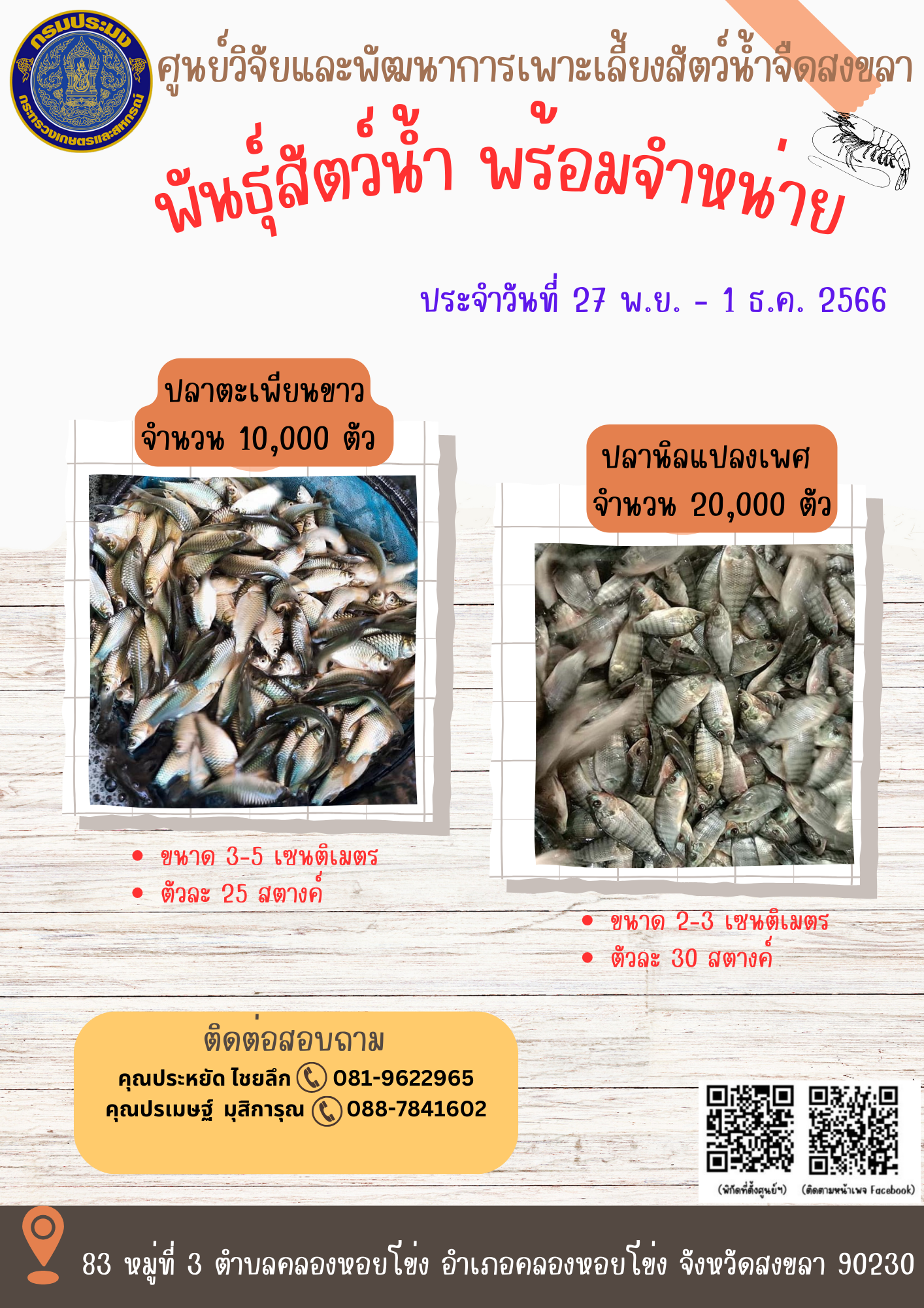 พันธุ์สัตว์น้ำพร้อมจำหน่าย