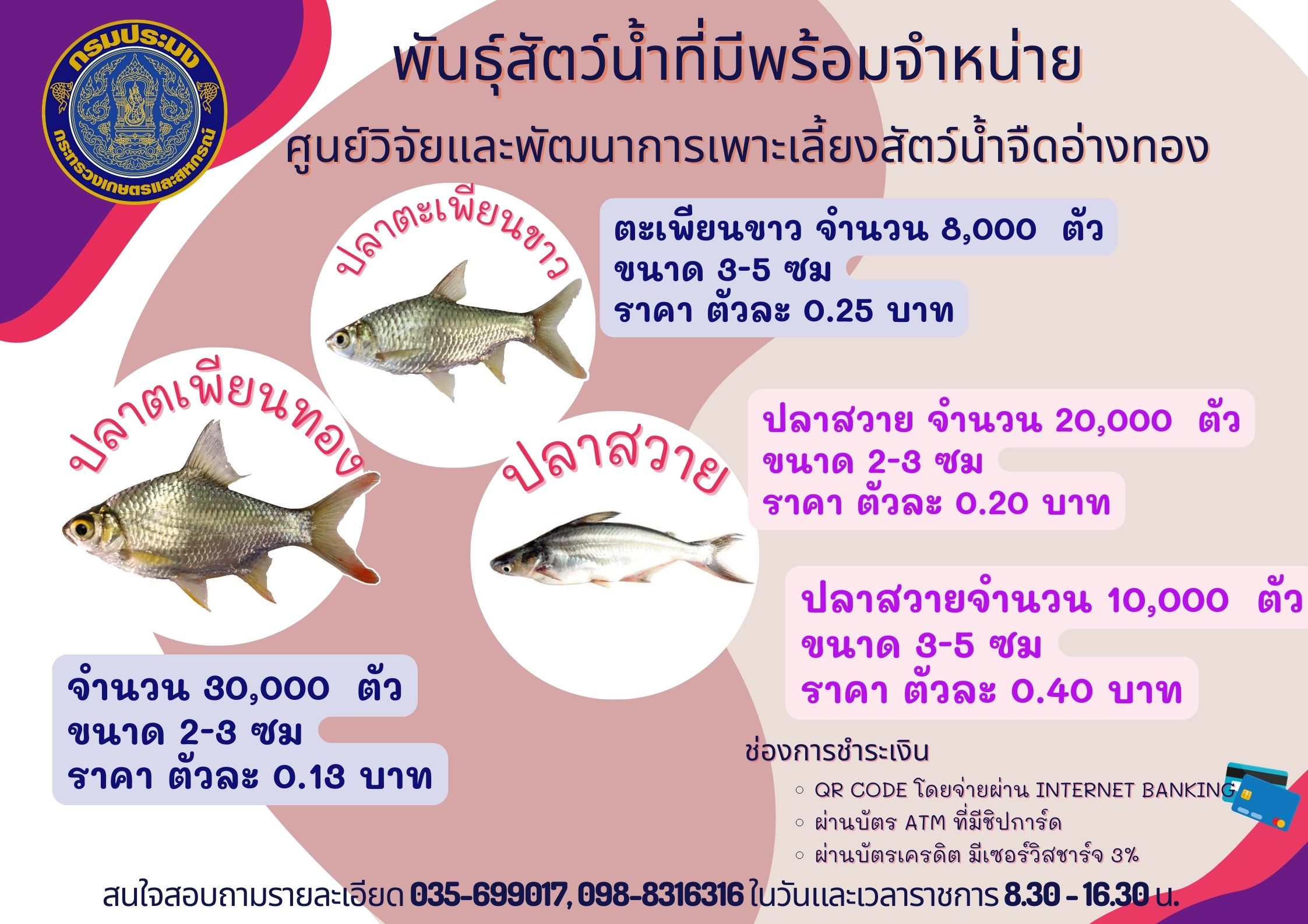 พันธุ์สัตว์น้ำที่มีพร้อมจำหน่าย..คลิก