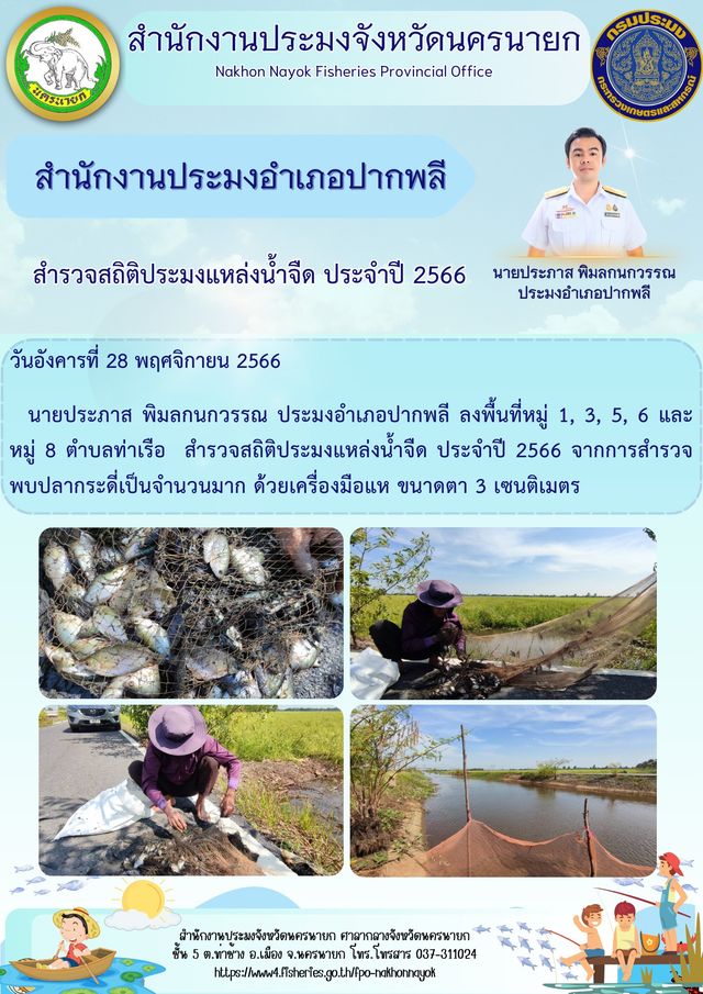 สำรวจสถิติประมงแหล่งน้ำจืด ประจำปี 2566