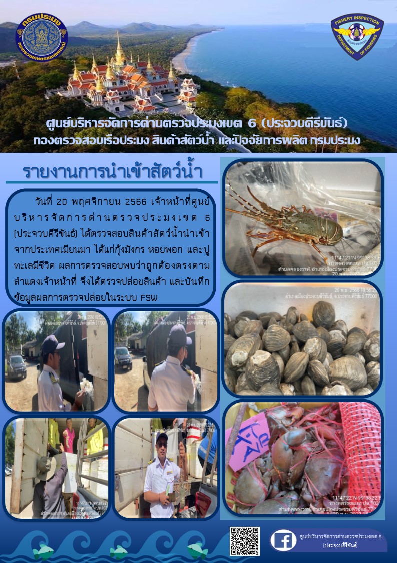 ตรวจสอบสินค้าสัตว์น้ำนำเข้าจากประเทศเมียนมา..คลิก