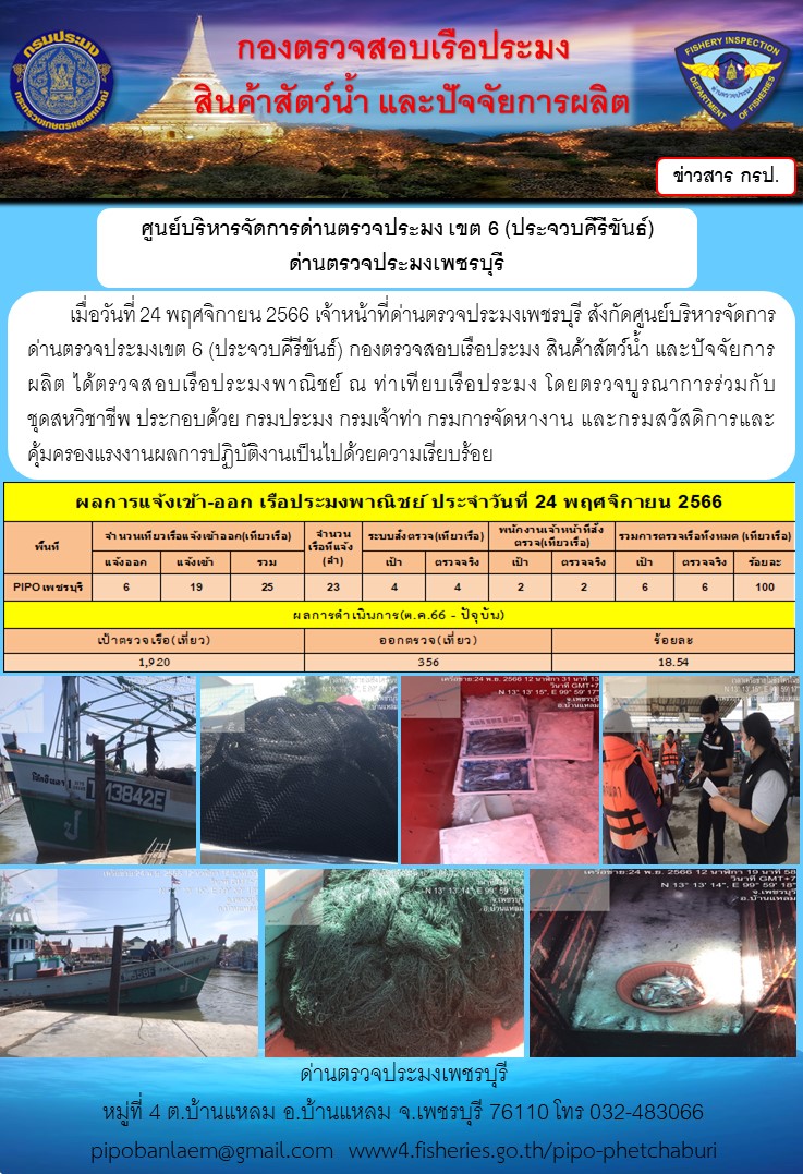 ตรวจสอบเรือประมงพาณิชย์ ณ ท่าเทียบเรือประมง..คลิก