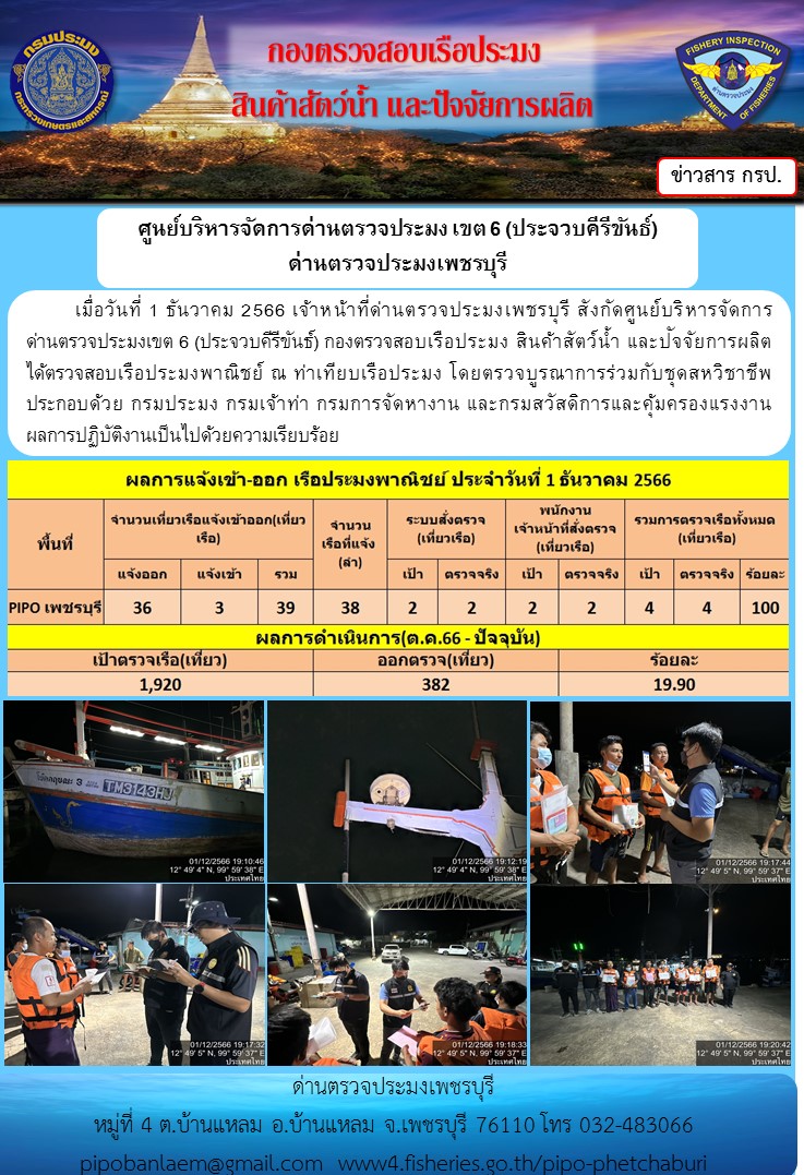 ตรวจสอบเรือประมงพาณิชย์ ณ ท่าเทียบเรือประมง..คลิก