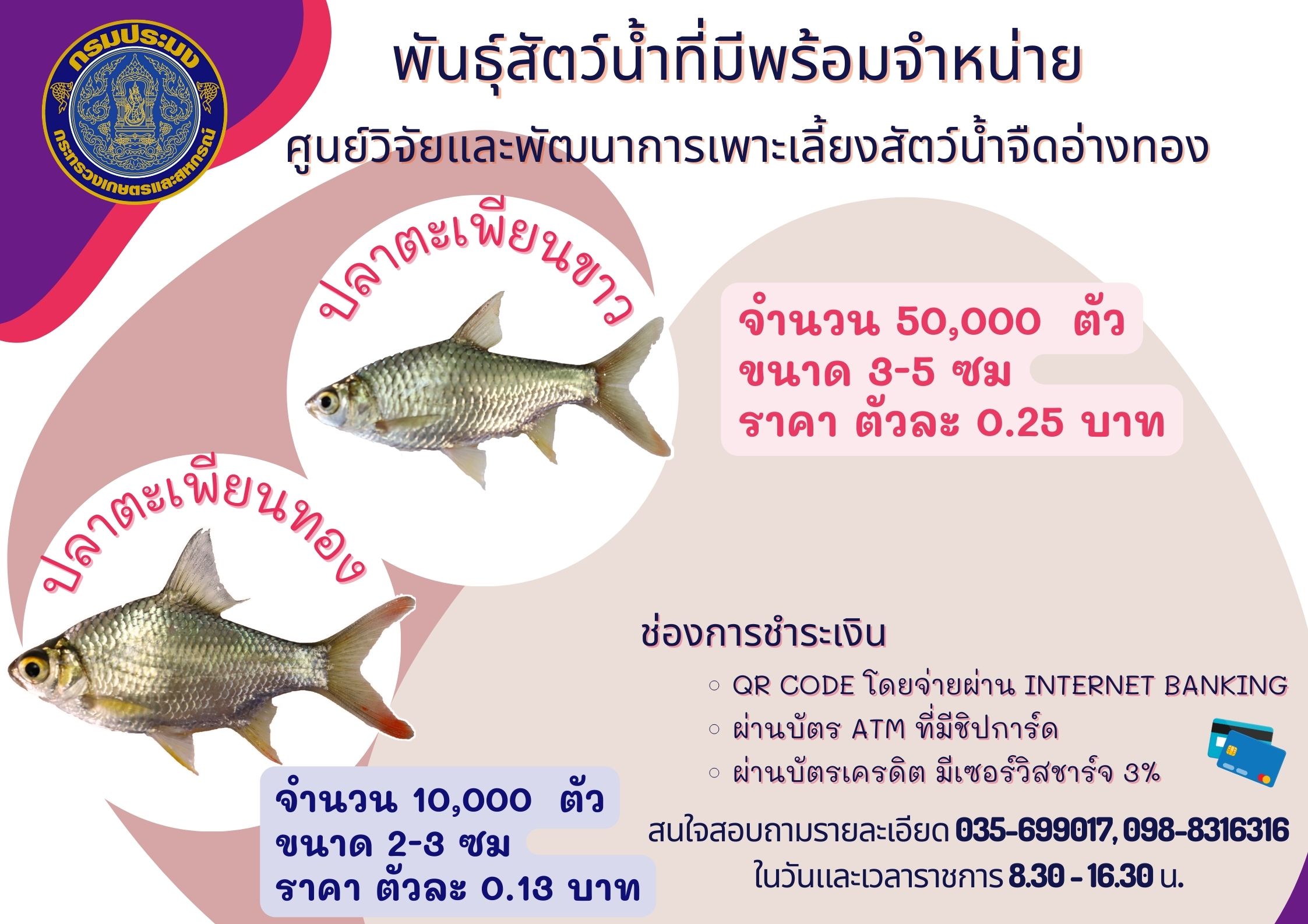 พันธุ์สัตว์น้ำที่มีพร้อมจำหน่าย