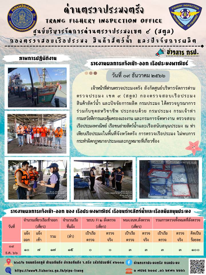 ประชาสัมพันธ์การปฏิบัติงานด่านตรวจประมงตรัง..คลิก